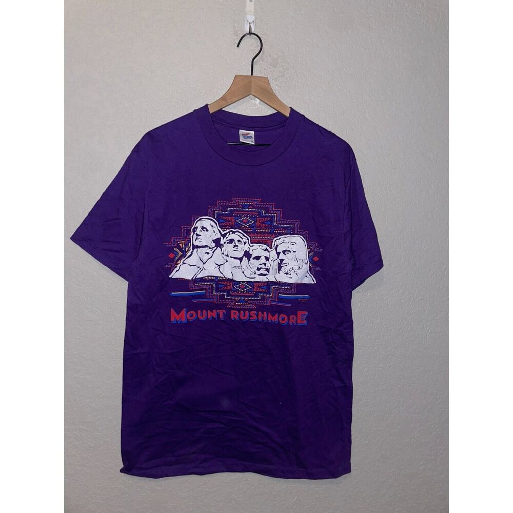 Vintage Mount Rushmore Shirt Graphic Tee Purple Jerzees L USA 90s Tourist Large